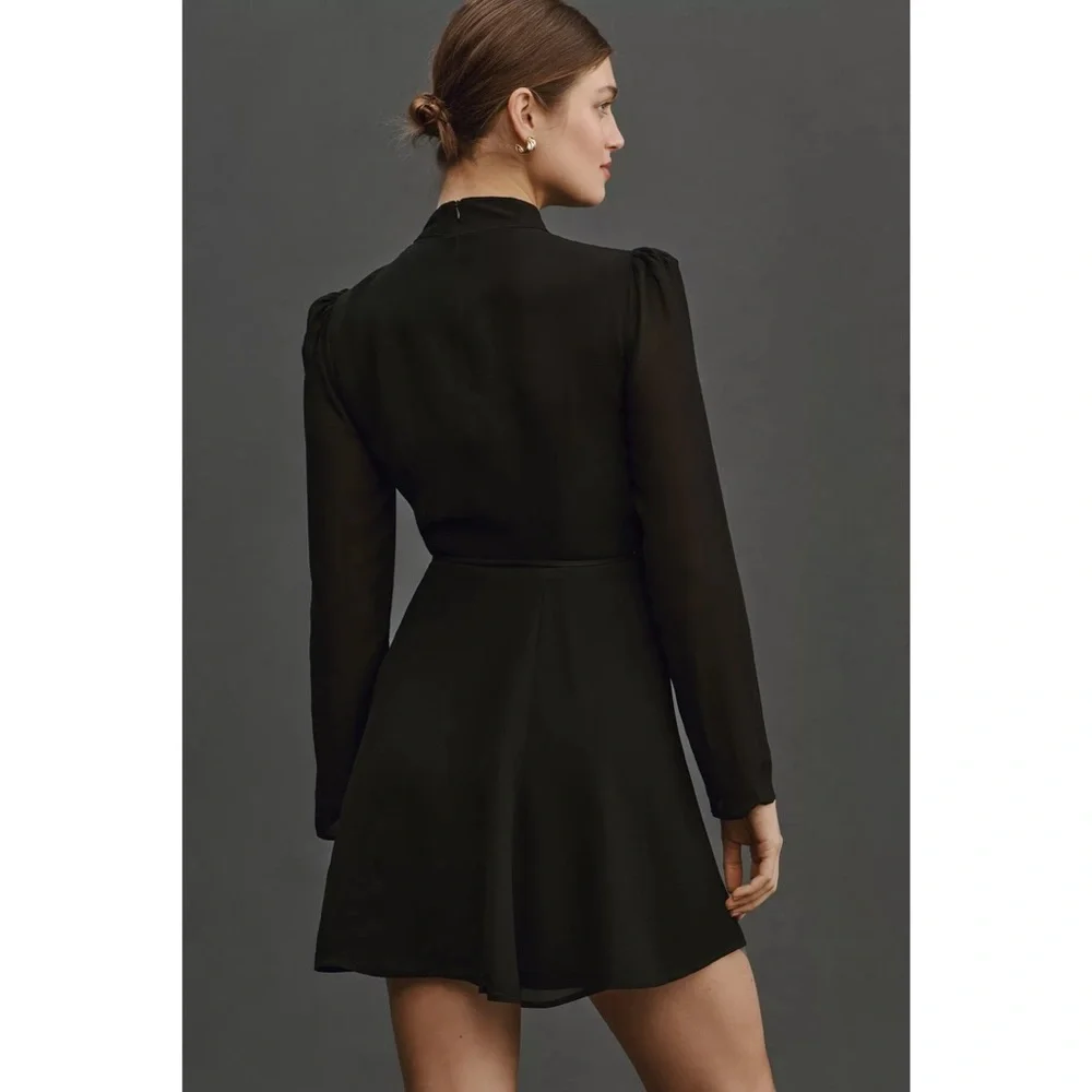 NWT Reformation Otessa Keyhole Front Tie Long Sleeve Mini Dress Black Witchy